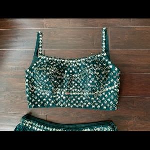 INDIAN HUNTER GREEN MIRROR WORK LEHENGA CHOLI